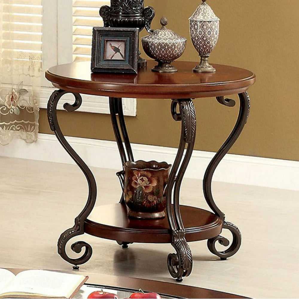 End Table Transitional Style, Brown Cherry Finish