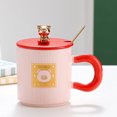 thumbnail image 4 of Taza de oso de 320ml con tapa, cuchara, Taza de cerámica para hombres y mujeres, taza de agua para pareja de café para desayuno en casa y oficina, 4 of 5