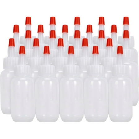 Plastic Boston Round Squeeze Bottles, 1oz/30mL Dropper with Yorker Red Tip Caps, 25 Pack Squirt & Condiment Bottles for Liquids, for Crafting & Paints, Sauces, Dressing, Oil, Honey