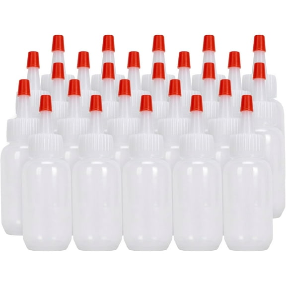 Plastic Boston Round Squeeze Bottles, 1oz/30mL Dropper with Yorker Red Tip Caps, 25 Pack Squirt & Condiment Bottles for Liquids, for Crafting & Paints, Sauces, Dressing, Oil, Honey