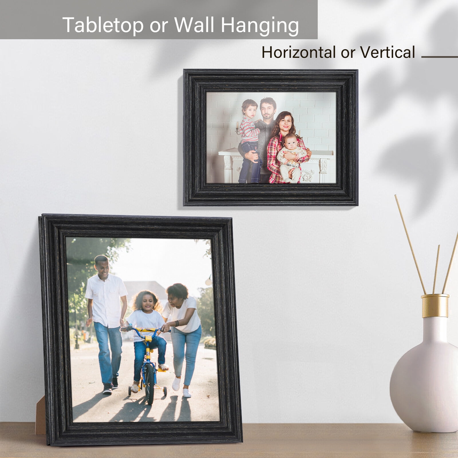 4x10 Picture Frame, for Tabletop or Wall Display, Size: 4 x 10, Black