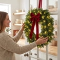 thumbnail image 7 of Christmas Norfolk Pine Wreath with Bow & LED Lights, Artificial Evergreen Wreath for Front Door Indoor Outdoor Christmas Decorations, Batteries Not Included, 7 of 7