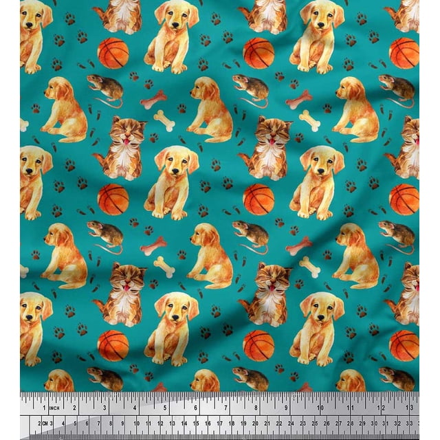 Soimoi Rayon Fabric Footprint,Dog & Cat Animal Printed Craft Fabric by The Yard 42 Inch Wide