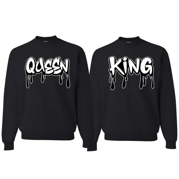 Wild Bobby, King and Queen His/Her Couples/ Best Friends Matching Couples Crewneck Sweater, Black, Mens S-Womens S