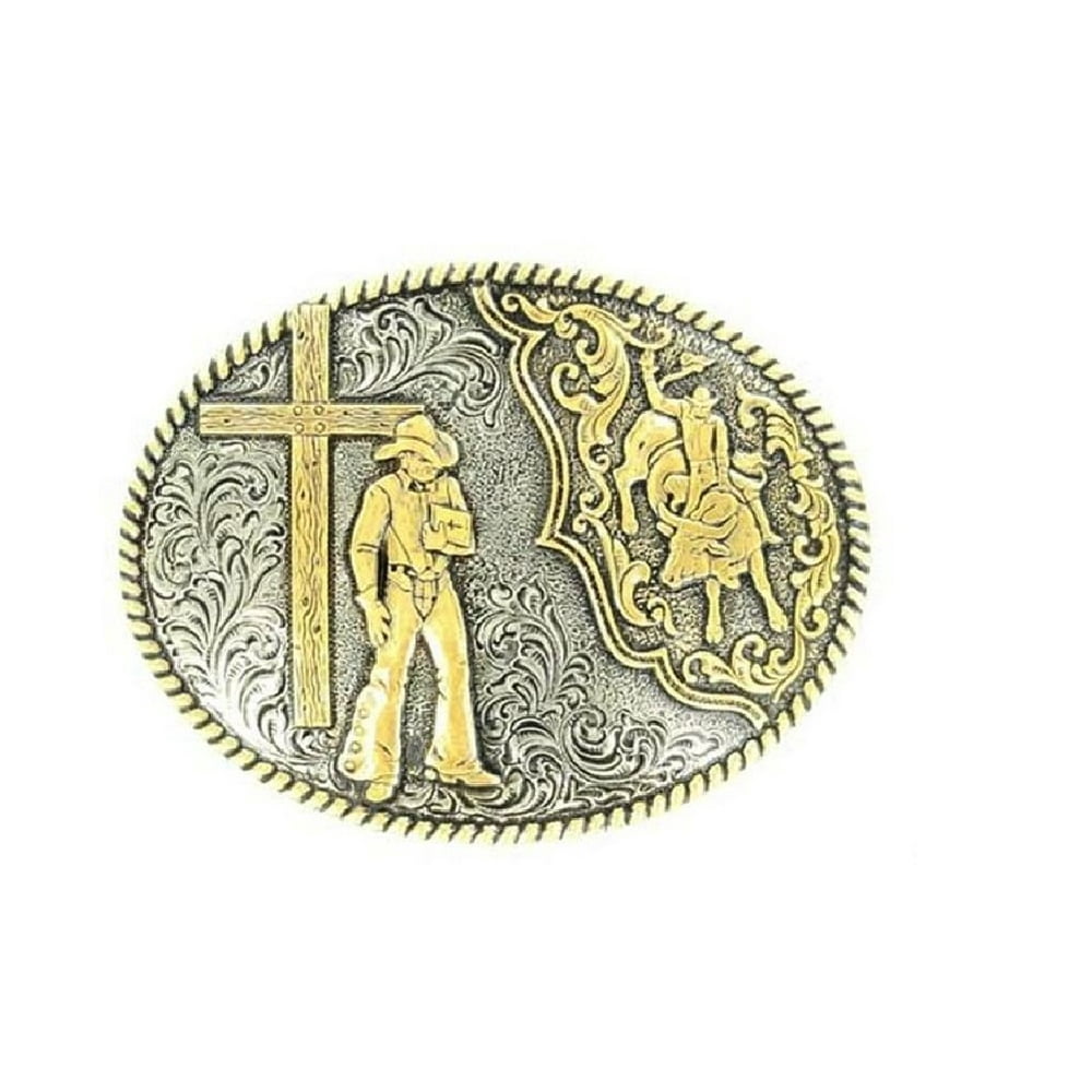 Crumrine Crumrine Western Belt Buckle Rope Pray Cowboy Gold Silver