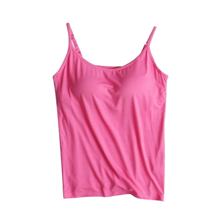 Funicet Women s Cowl Neck Camis Tank Top with Bra Padded Camisoles Blouses Hot Pink L
