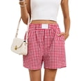 thumbnail image 2 of Women Gingham Boxer Shorts Y2k Cute Stripes Plaid Button Elastic Waist Lounge Boxers Red XL, 2 of 6