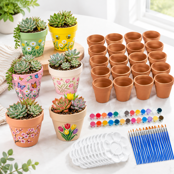 25 Set 2.5 Inch Mini Terracotta & Ceramic Pot DIY Craft Kit, Terracotta