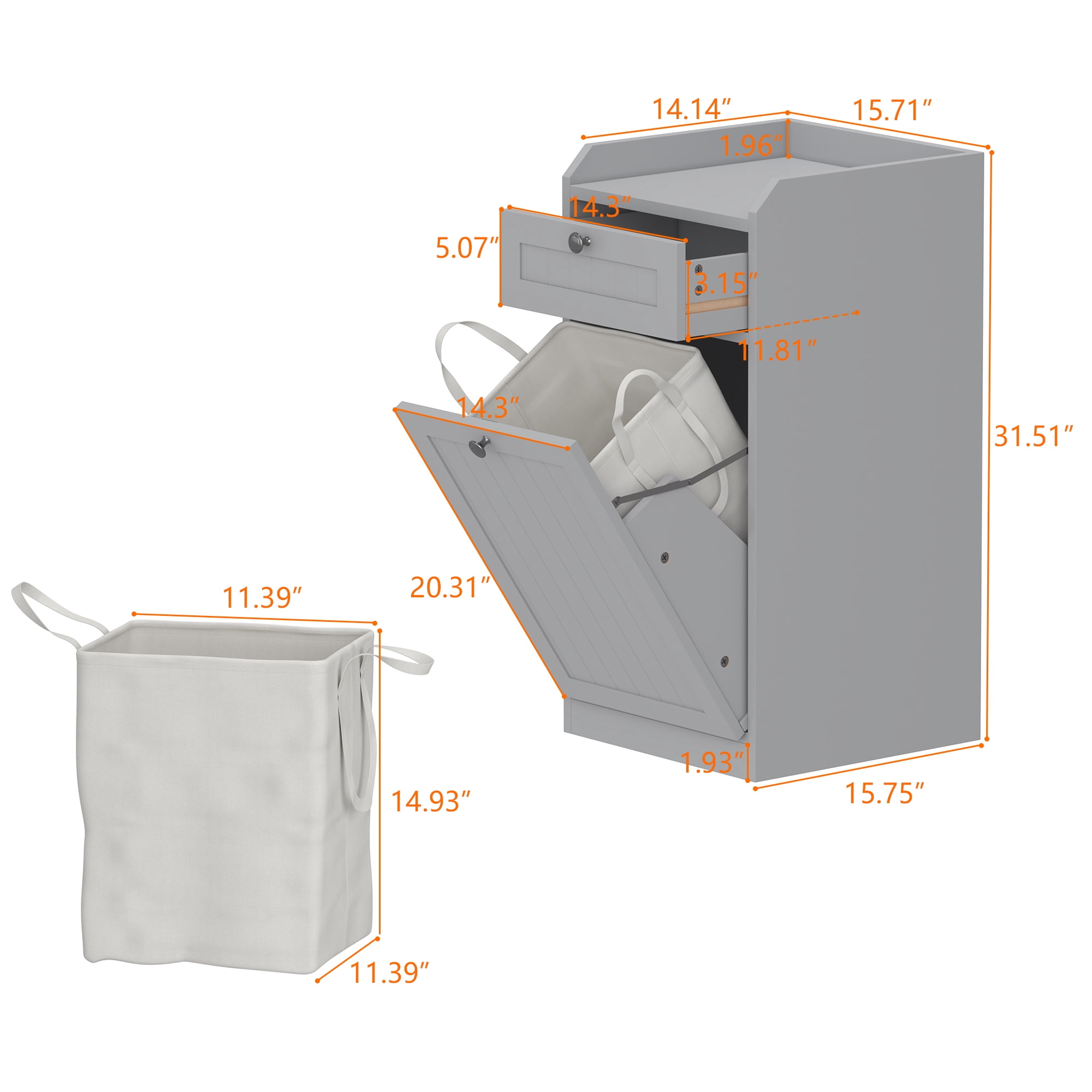 Kitchen Tilt Out Cabinet Bathroom Laundry Cabinet with Drawer ,Storage Cabinet for Bathroom, Kitchen and Bedroom Storage Cabinets,Gray