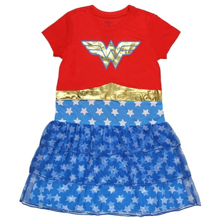 DC Comics Wonder Woman Girls Costume 3 Tier Nightgown (Medium, 7/8 ...