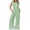 Green, variant on Women's Short Sleeve Wide Leg Striped Bodysuit Casual Round Neck Bodysuit Button Summer Suit