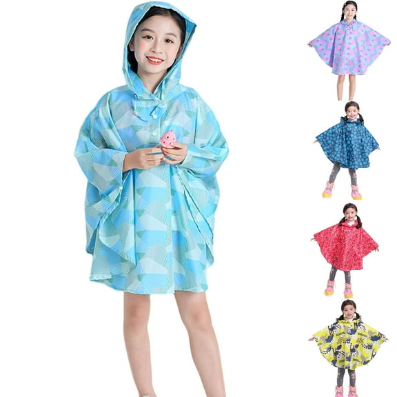 Rain Coats For Boys Kids Girls Raincoat Toddler Cartoon Children Print Hooded Rainwear Blue Rain Poncho 6-8 Years