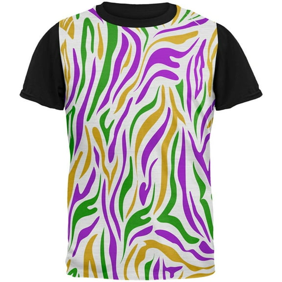 Mardi Gras Zebra Stripes Costume All Over Mens Black Back T Shirt Multi MD