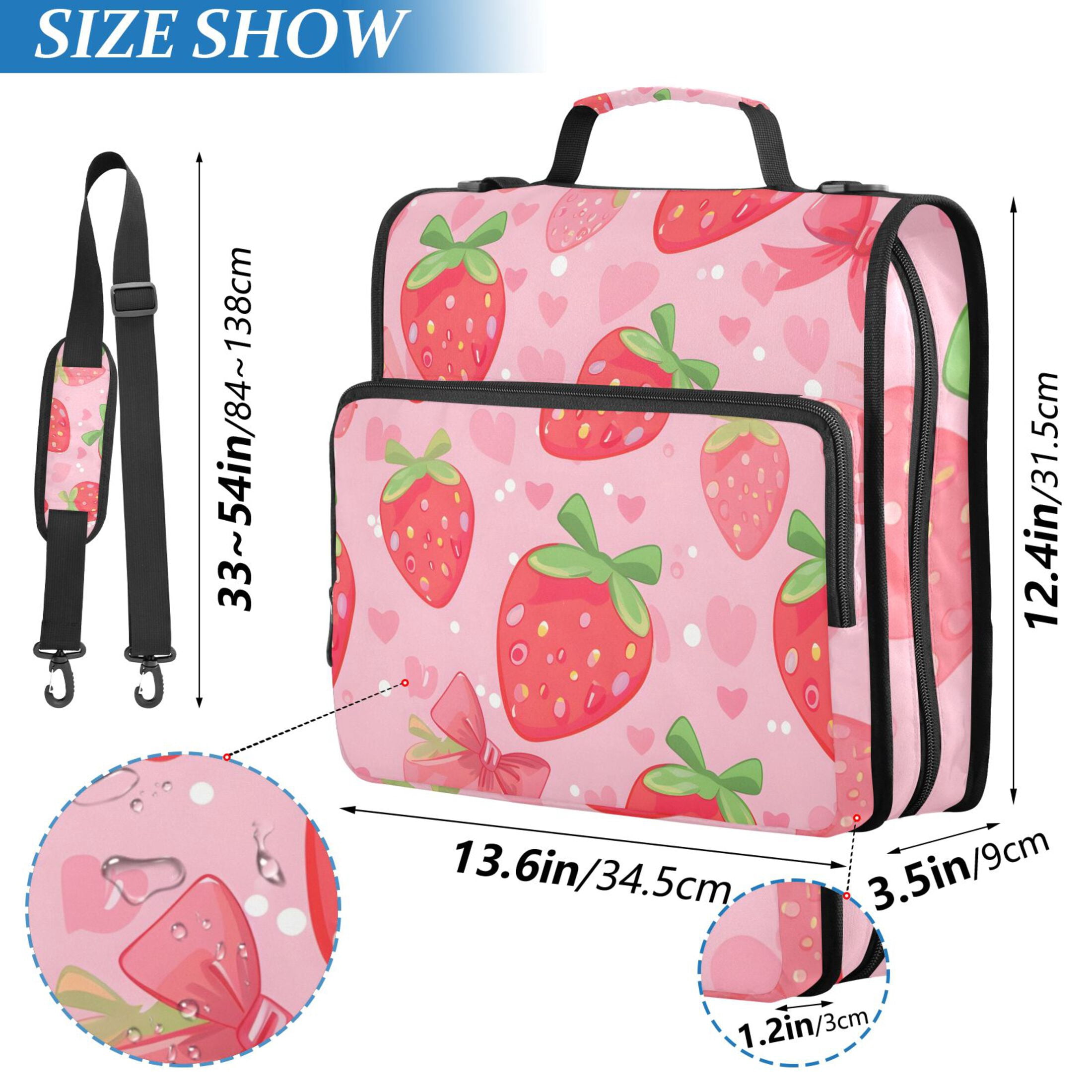 ALAZA Zipper Binder Strawberry and Heart 3 Ring Trapper Keeper File Folder Organizer Bag