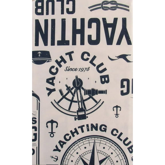 Sailing The Sea is Calling Yacht Club Pictorial Vinyl Flannel Backed Tablecloth 52x90 Oblong