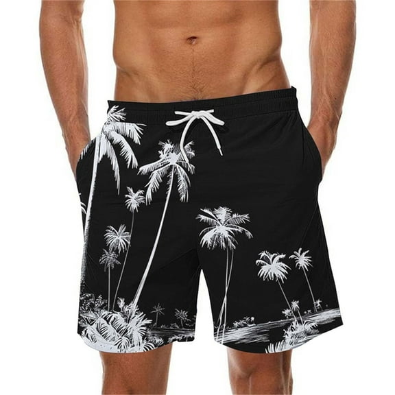 ZCFZJW Mens Hawiian Swim Trunks Quick Dry Summer Drawstring Elastic Waist Beach Shorts Lightweight Regular Fit Tropical Print Short Pants with Pockets Multicolor#01 XXL