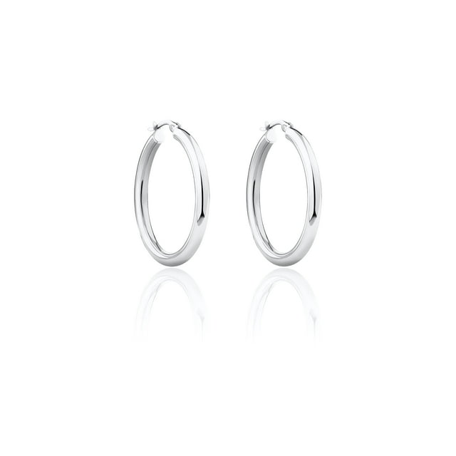 Mercie Sterling Silver Rhodium Plated Silver Classic Hoop Earrings, Everyday Jewellery for Women