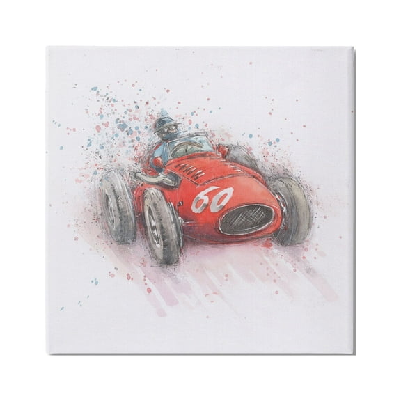 Stupell Industries Vintage Race Car Transportation Painting Gallery Wrapped Canvas Art Print Wall Art, 17 x 17