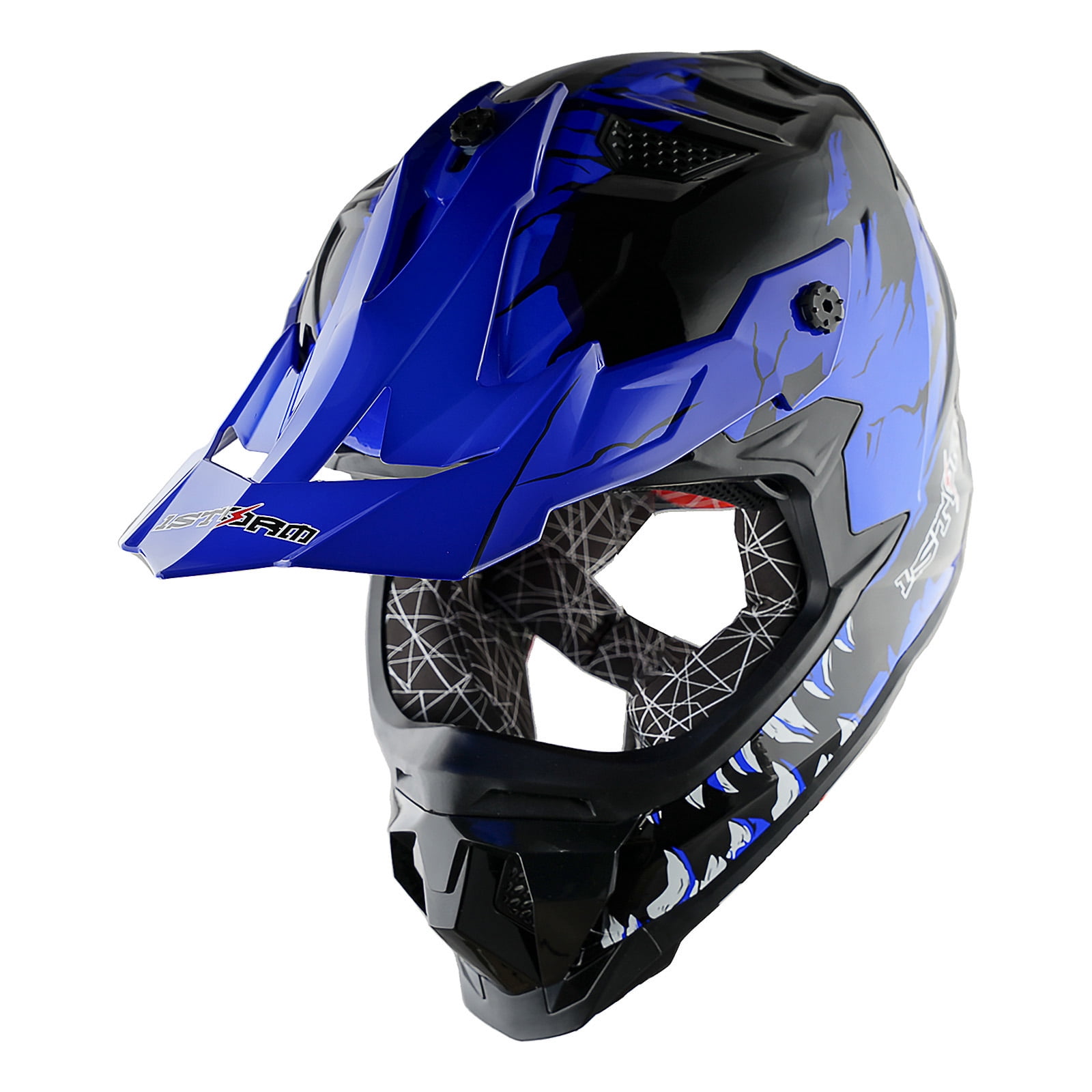 1Storm Adult Motocross Helmet ATV Dirt Bike BMX MX Downhill Mountain Helmet Track Style JH601; Dinosaur Blue