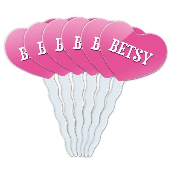 Betsy Heart Love Cupcake Picks Toppers - Set of 6