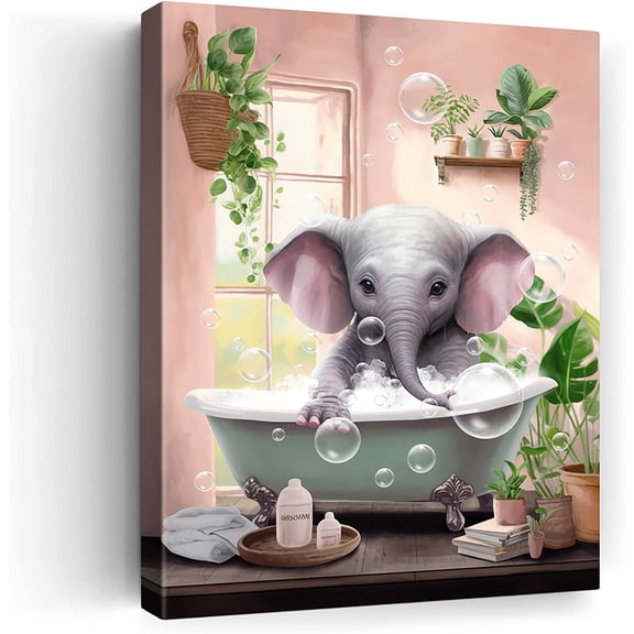 Aaheei Elephant Wall Art Funny Bathroom Wall Art Colorful Elephant Decor Picture Wall Decor Animal Wall Art Pink Wall Art Cow Painting Cow Canvas Wall Art Farmhouse Artworkes