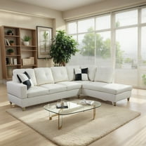 Hommoo Faux Leather Living Room Furniture Sets, L Shaped Couches and Sofas, Modern Sectional Sofa for Home&Office, White (No Ottomans)