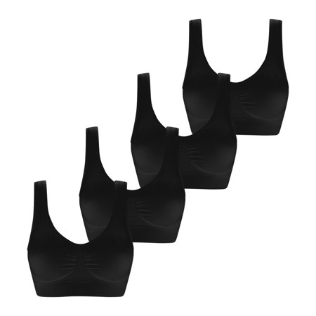 Mrat High Support Sports Bra 4pc Seamless Sports Bra Wirefree Yoga Bra with Removable Pads for Women Wireless Bra Bralette for Lady S-47 Black S