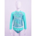 thumbnail image 2 of Alvivi 2PCS Kids Girls Swimsuit Set Long Sleeves Rash Guard Shirt Top Ruffles Bottom Bathing Suit Mint Green 12, 2 of 7