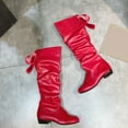 thumbnail image 3 of Cathalem Women's Keen-High Boots Female Shoes Adult Boots for Women Knee High No Heel Size 11 Ladies Fashion Solid Color Peated Leather Bow Tie E Thigh High Boots Women (Red, 8), 3 of 7