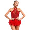 thumbnail image 3 of YUUMIN Body Scintillant pour Femmes Justaucorps de Danse Latine à Plumes Rouge L, 3 of 7