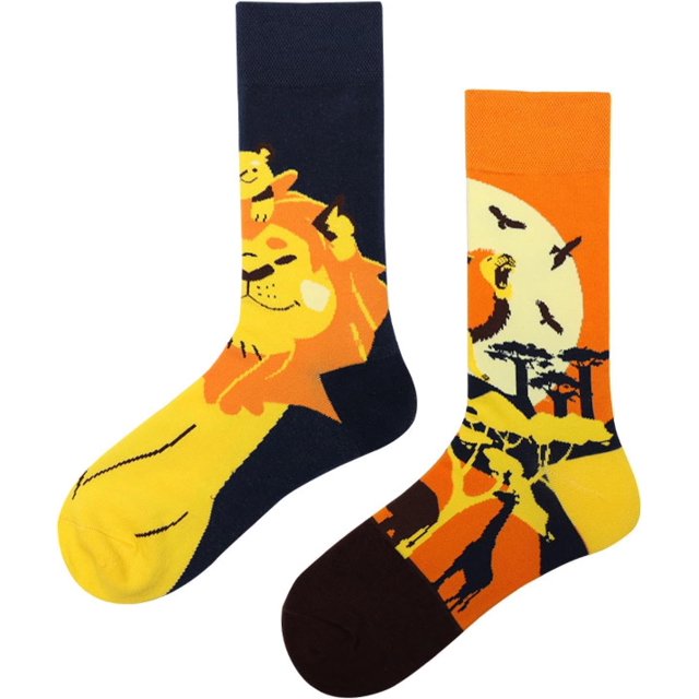 FAYNIXHSC Asymmetrical Cotton Socks,Fashionable Vintage Style,Various Pattern Options, for All Seasons,2 Pairs Shipping