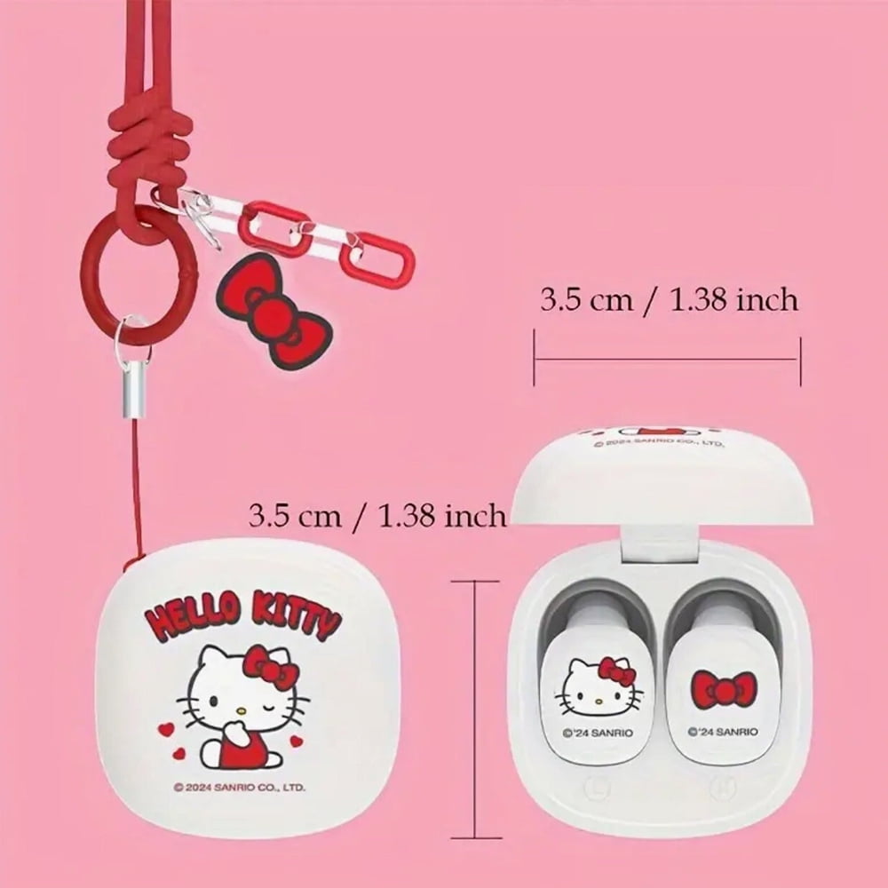 New Cartoon Kitty Wireless Bluetooth Earphones, Noise-Canceling In-Ear Mini Earphones, Lanyard Portable Sports Earphones