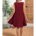 thumbnail image 4 of Women'S Summer Solid Color Round Neck Hollow Pleated Sleeveless Dress with Pockets Wine Red M, 4 of 9