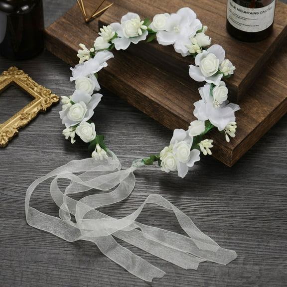 Namzi Women Girls Adjustable Rose Flower Crown Floral Crown Garland Wedding Festival Party Headpiece-White