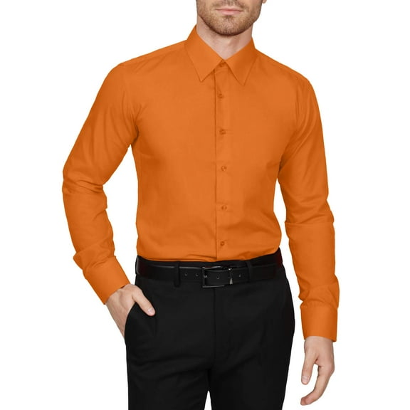J. METHOD Men's Dress Shirt – Classic Long Sleeve Slim Fit Button Down Solid Color Top S-5XL NEMT104 Orange M 34/35
