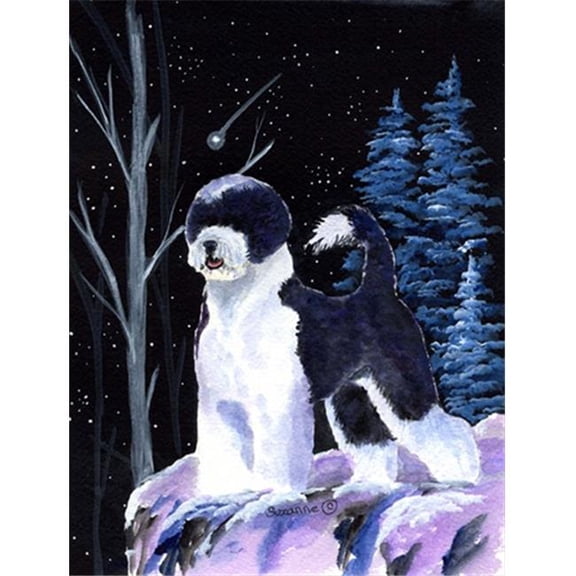Starry Night Portuguese Water Dog Canvas Flag - House Size, 28 x 40 in.
