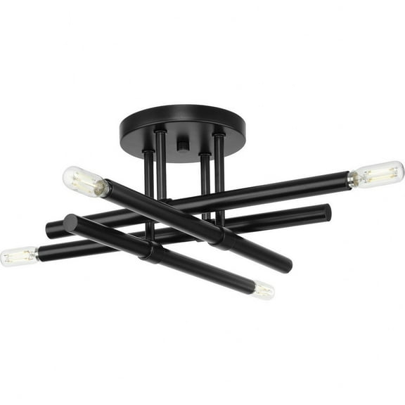 Progress Lighting, Arya Collection, 4-Light Semi-Flush Mount, Matte Black, Brushed Gold, Tube Style Shade