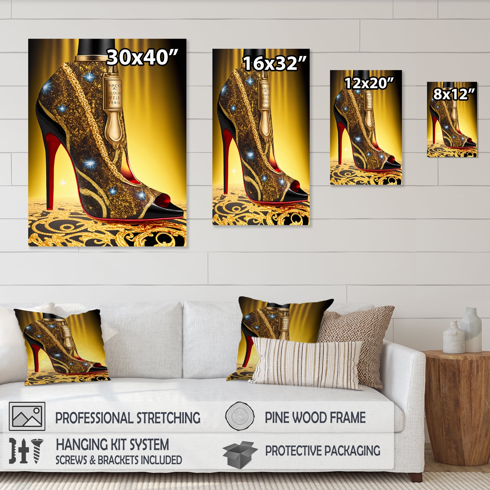 Designart Black And Gold High Heel Shoe III Canvas Wall Art