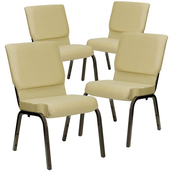 Flash Furniture 4 Pack HERCULES Series 18.5''W Stacking Church Chair in Beige Patterned Fabric - Gold Vein FrameNative AmericanNative