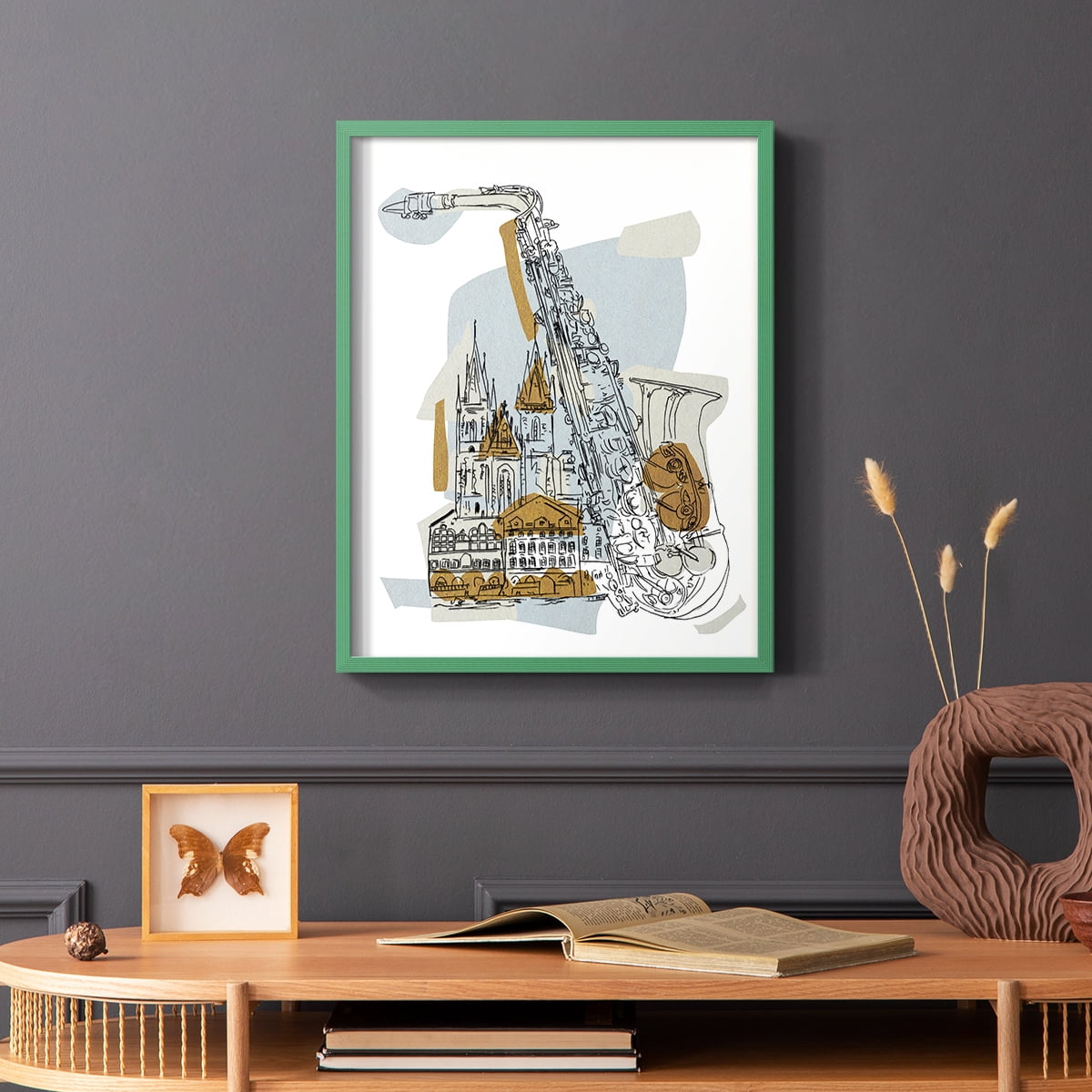 Rehearsal II Framed Print in Green Solid Wood Framed Print No Nail Hanging