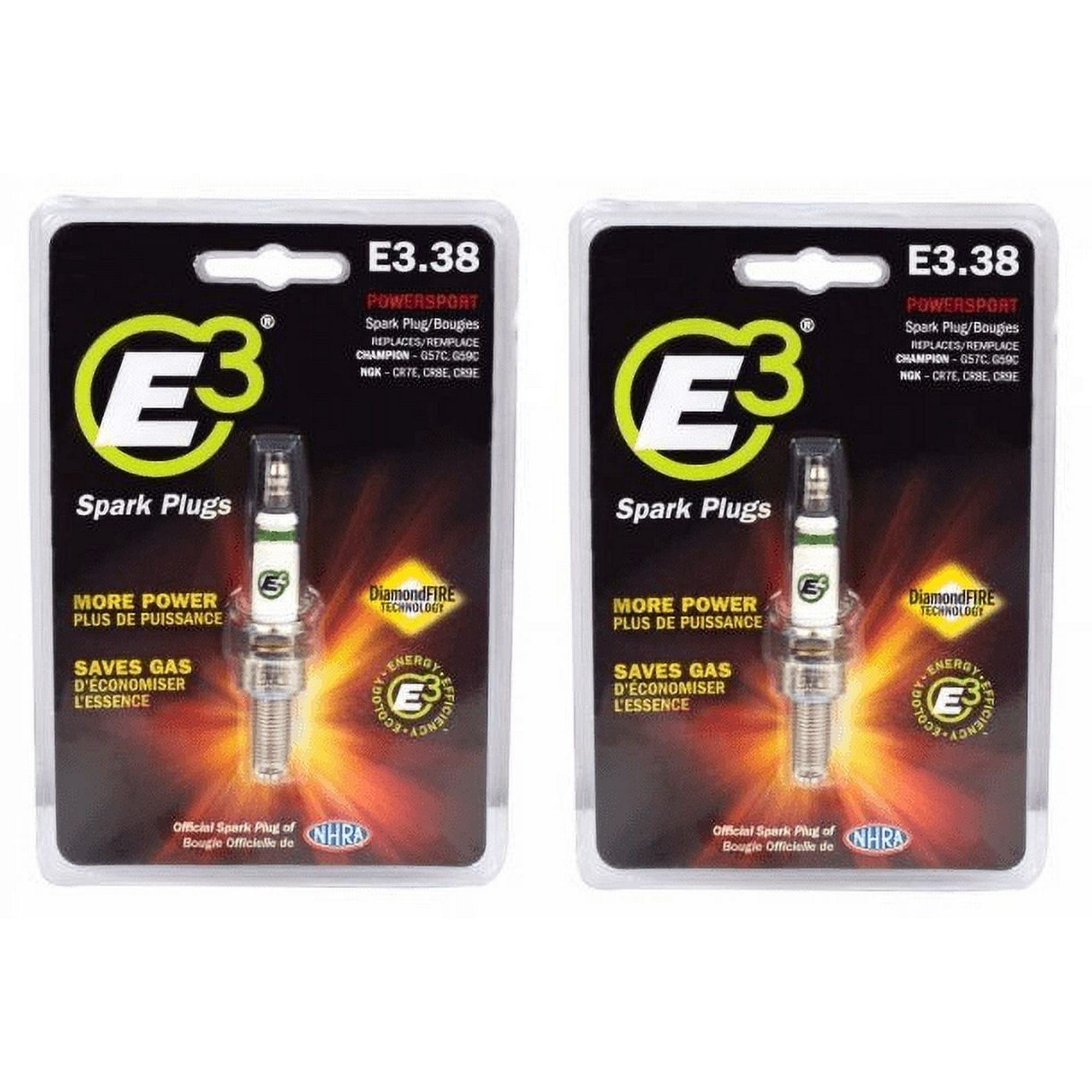 E3 Spark Plugs E3.38 Replaces (NGK CR7E, CR8E, CR9E CHAMPION G57C, G59C) 2 PACK!