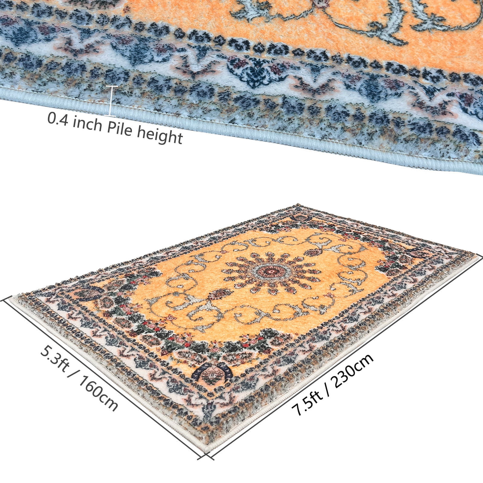 SUSUZI 5.3' x 7.5' Area Rug,Boho Living Room Rug, Washable Low Pile Non Slip Carpet for Bedroom, Dining Room, Retro Area Rug Indoor, Beige