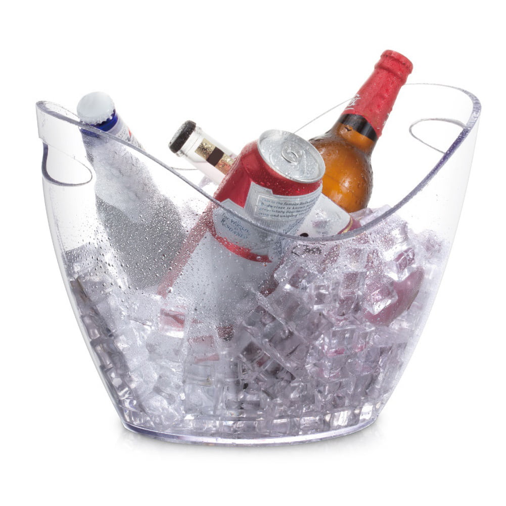 Clear Double Acrylic Plastic Wine Bottle Ice Cooling Bucket Champagne Cooler 