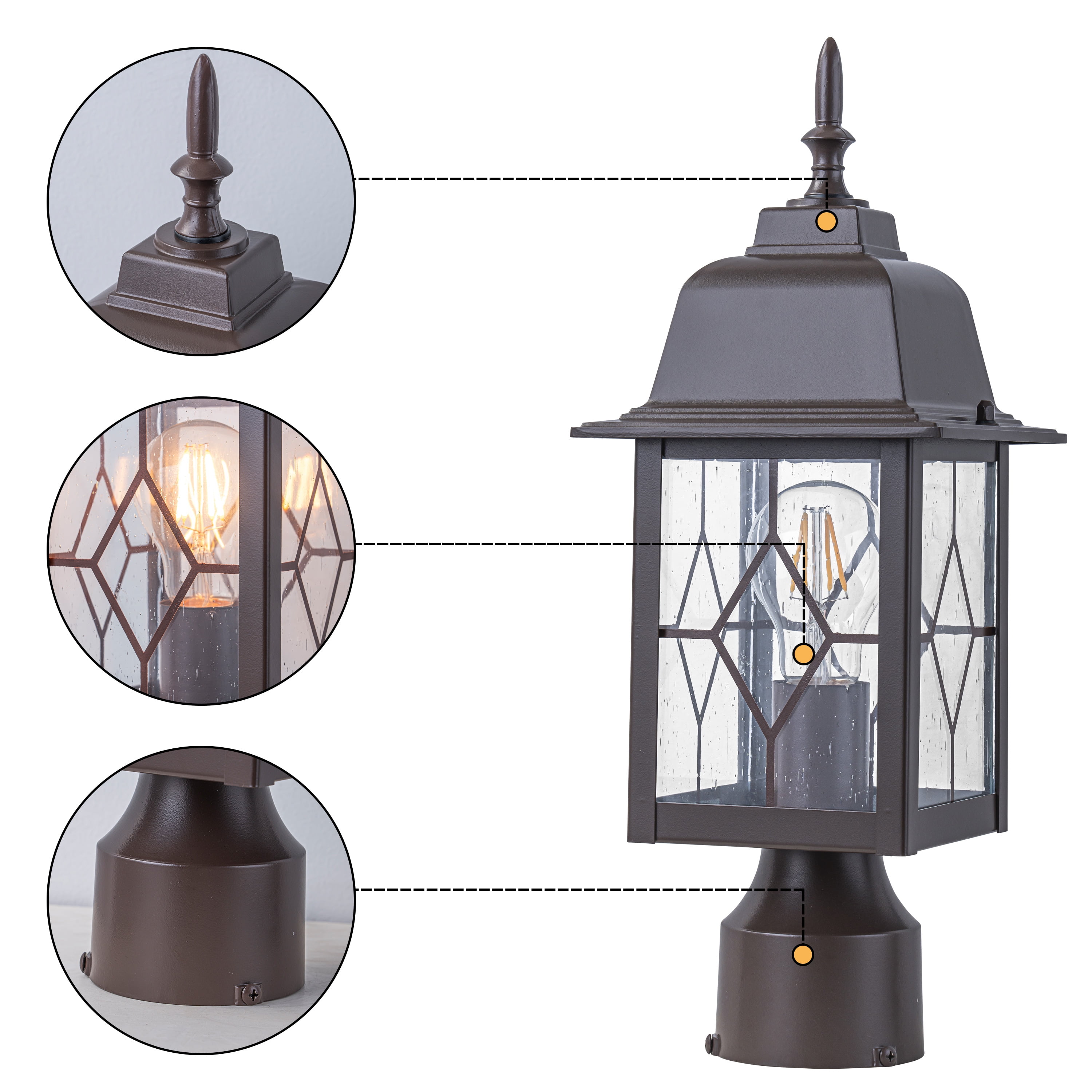 C Cattleya 16in Oil-Rubbed Bronze Outdoor Post Light with Seeded Glass for Walkway, Backyard or Garden