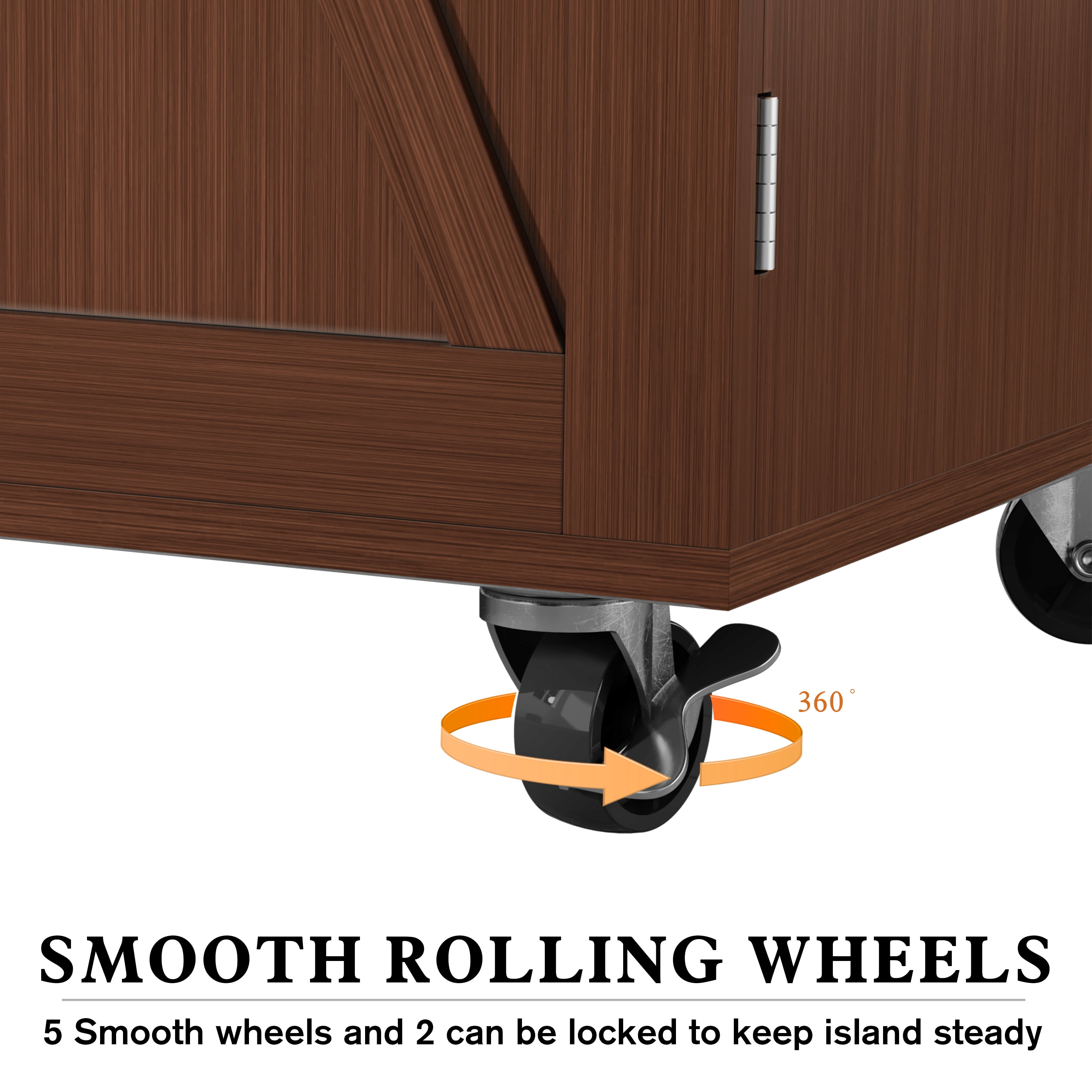 HLR 51.7" W Rolling Kitchen Island on Wheels, Adjustable Shelves, Breakfast Bar with Storage, Brown