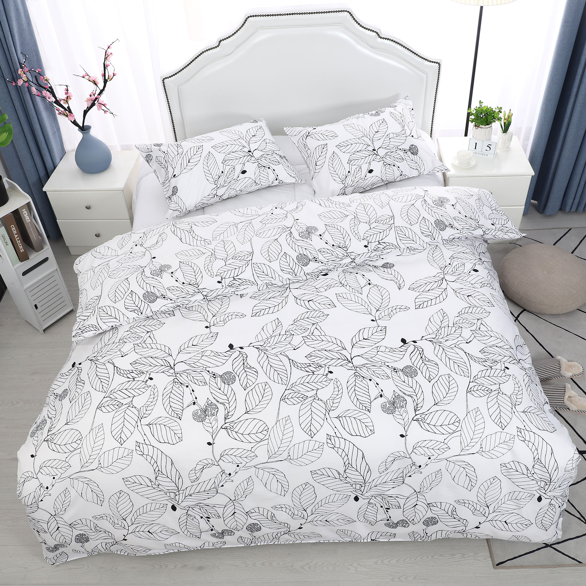 Floral Bedding Set Duvet Cover Set Comforter Cover King Size, Leaves