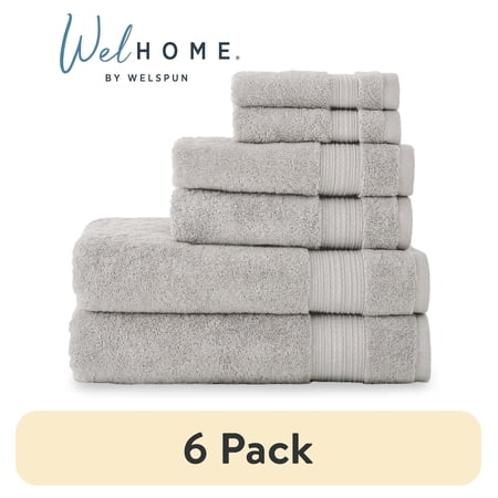 (6 pack) WelHome 100% Cotton 6-Piece Ultra SOFT TWIST Towel Set, 600 GSM, 2 Bath Towels 30" x 54", 2 Hand Towels, 2 Washcloths, Highly Absorbent, Bathroom Towel For Everyday Use, Light Gray