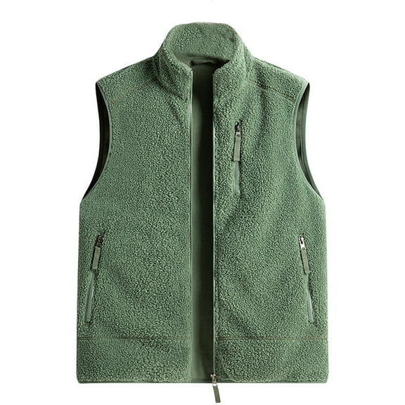 Htigea Sherpa Fleece Vest for Women Sleeveless Stand Collar Jackets Fall Zip Up Outerwear Winter Warm Coats with Zipper Pockets Green M