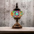 thumbnail image 2 of SILVERFEVER Mosaic Turkish Lamp Moroccan Glass for Table Desk Bedside Bronze Base Bundle with E12 Light Bulb-2 Sizes Turquoise Starbirst, 2 of 6