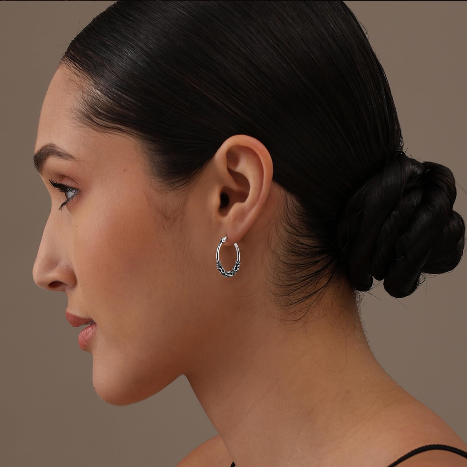 LeCalla 925 Sterling Silver Light-Weight Antique Oxidized Tribal Bali Hoop Earrings Jewelry Gifts for Women and Teen 20MM